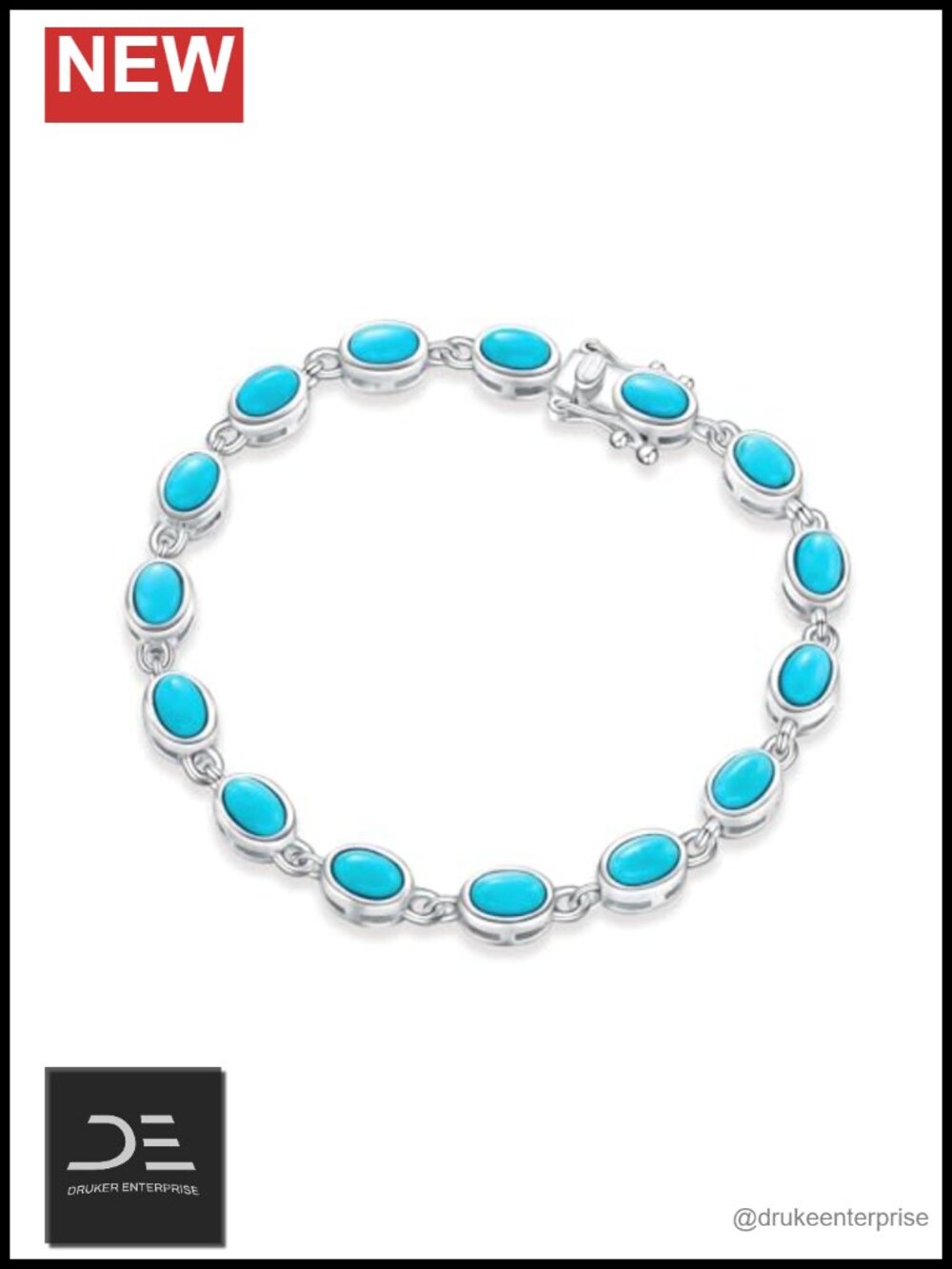 Sterling Silver Turquoise Tennis Bracelet Bezel Set Stackable Gift